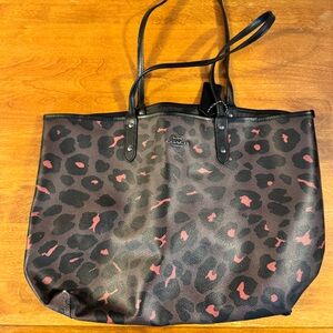 Coach Leopard Print Tote in Black and Pink